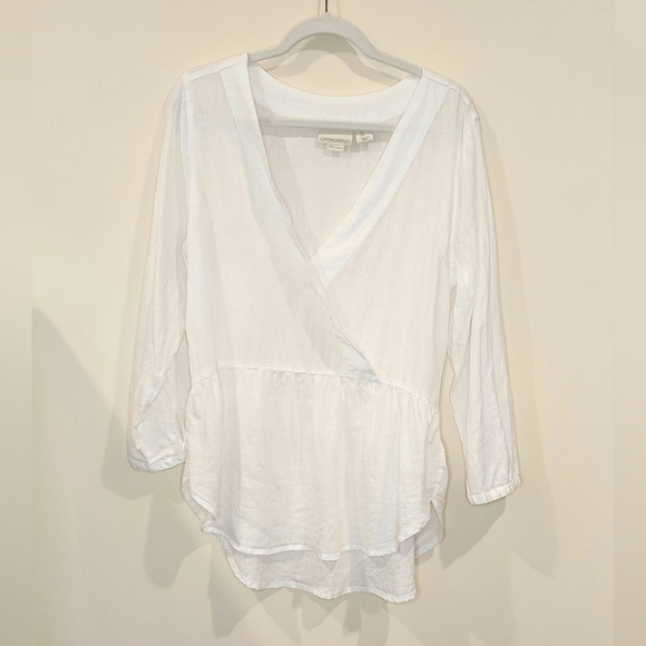 Cynthia Rowley Tops - DON'T PURCHASE SOLDLarge Linen White Top Long Sleeve VNeck Tunic Coastal Popover